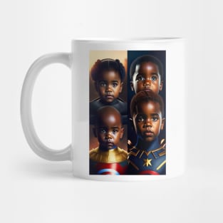 Black History Month with Black kids wearing super heroes Mug